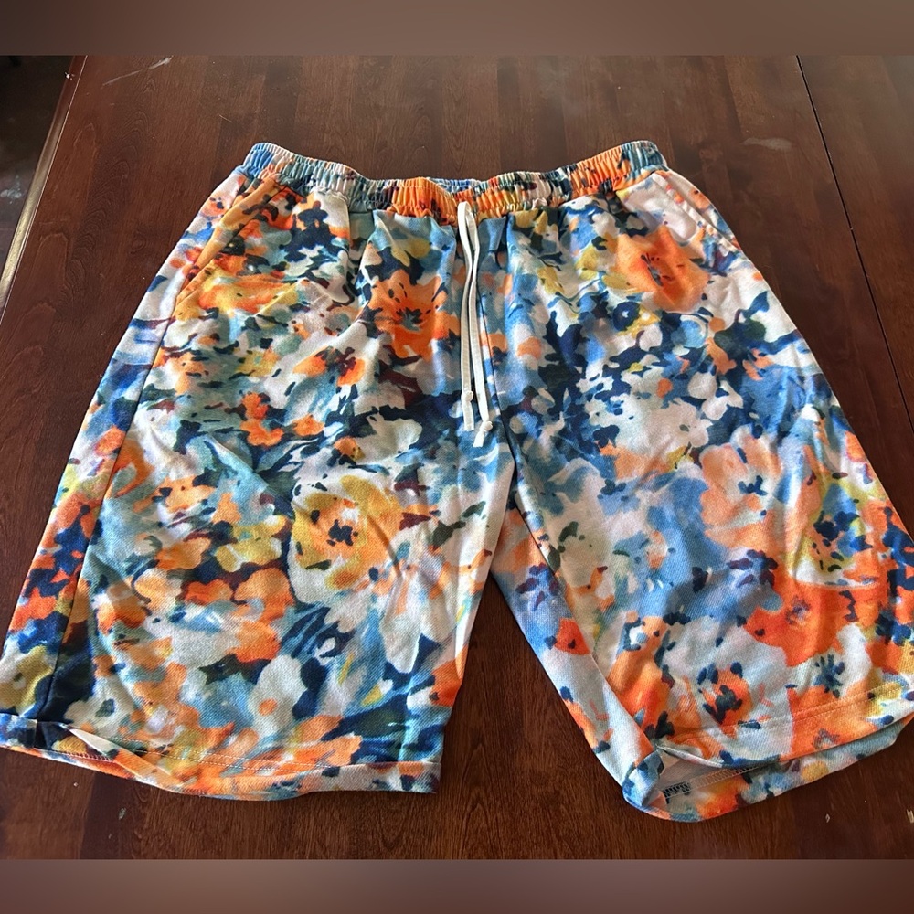 Pixie Lady Orange & Blue Floral Shorts 1X